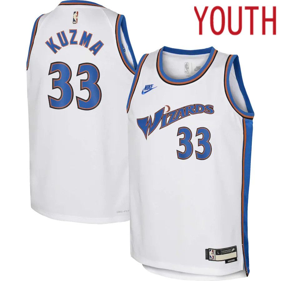 Youth Washington Wizards 33 Kyle Kuzma Nike White Classic Edition 2022-23 Swingman NBA Jersey